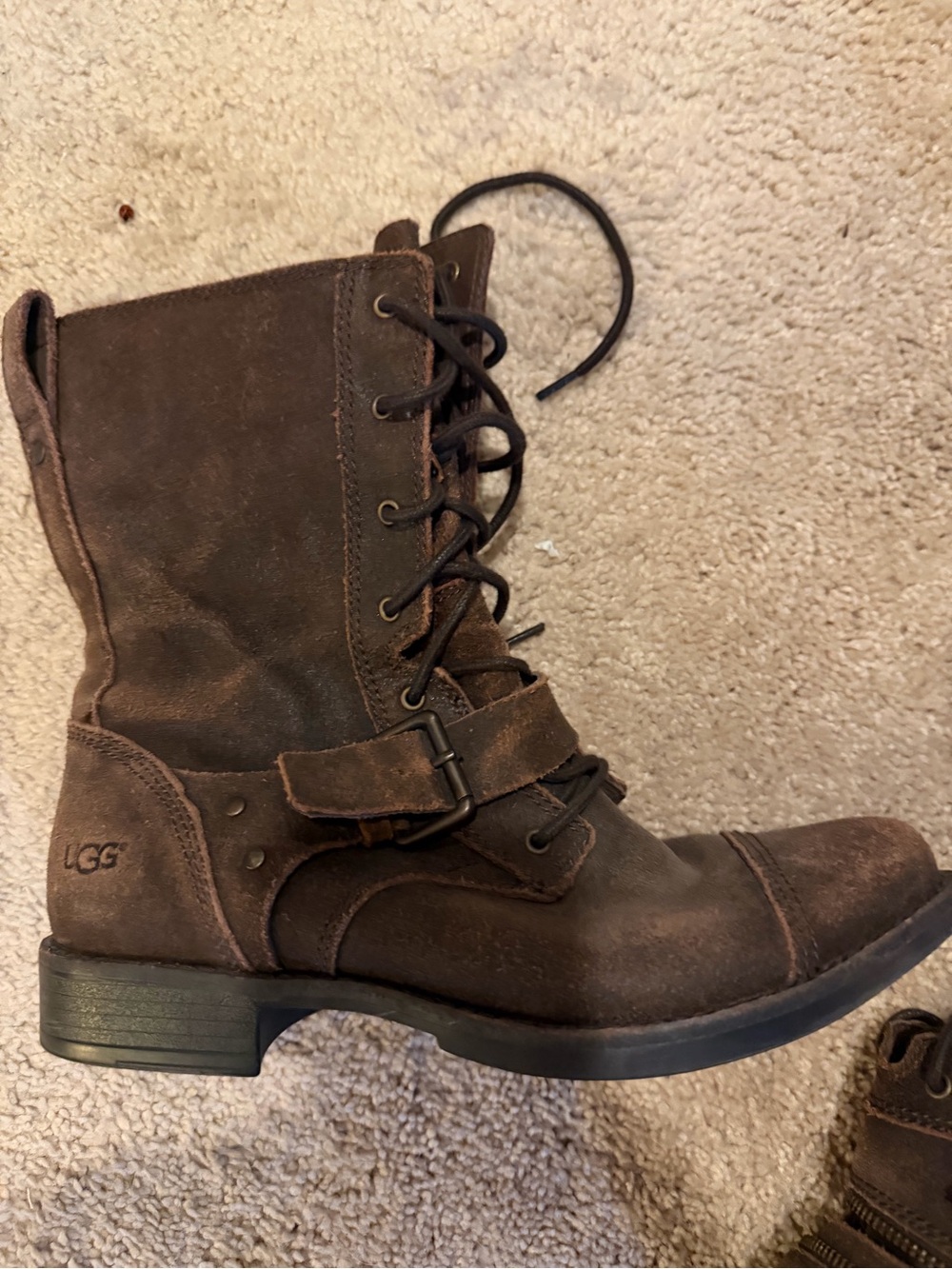 UGG Marela Dark Brown Lace Up Buckle Moto Combat Boots Women’s 8 - Picture 4 of 9